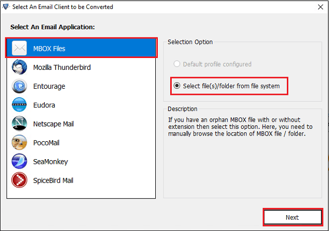 select mbox file