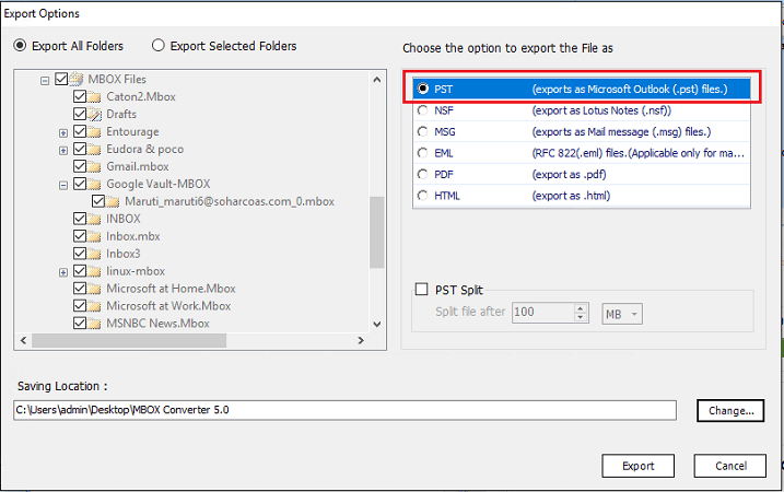 select pst option