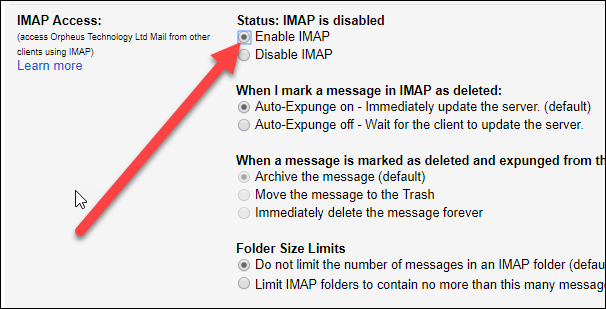 enable IMAP