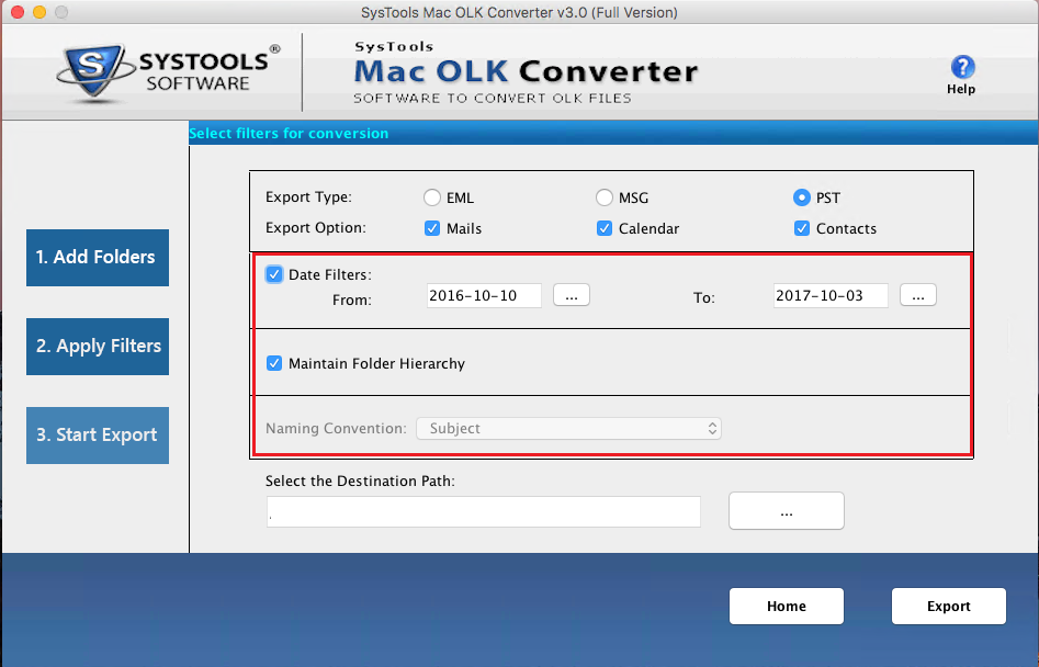 Properties of Mac OLK to PST Converter