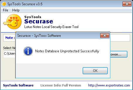 Notes Database Unprotected Sucessfully